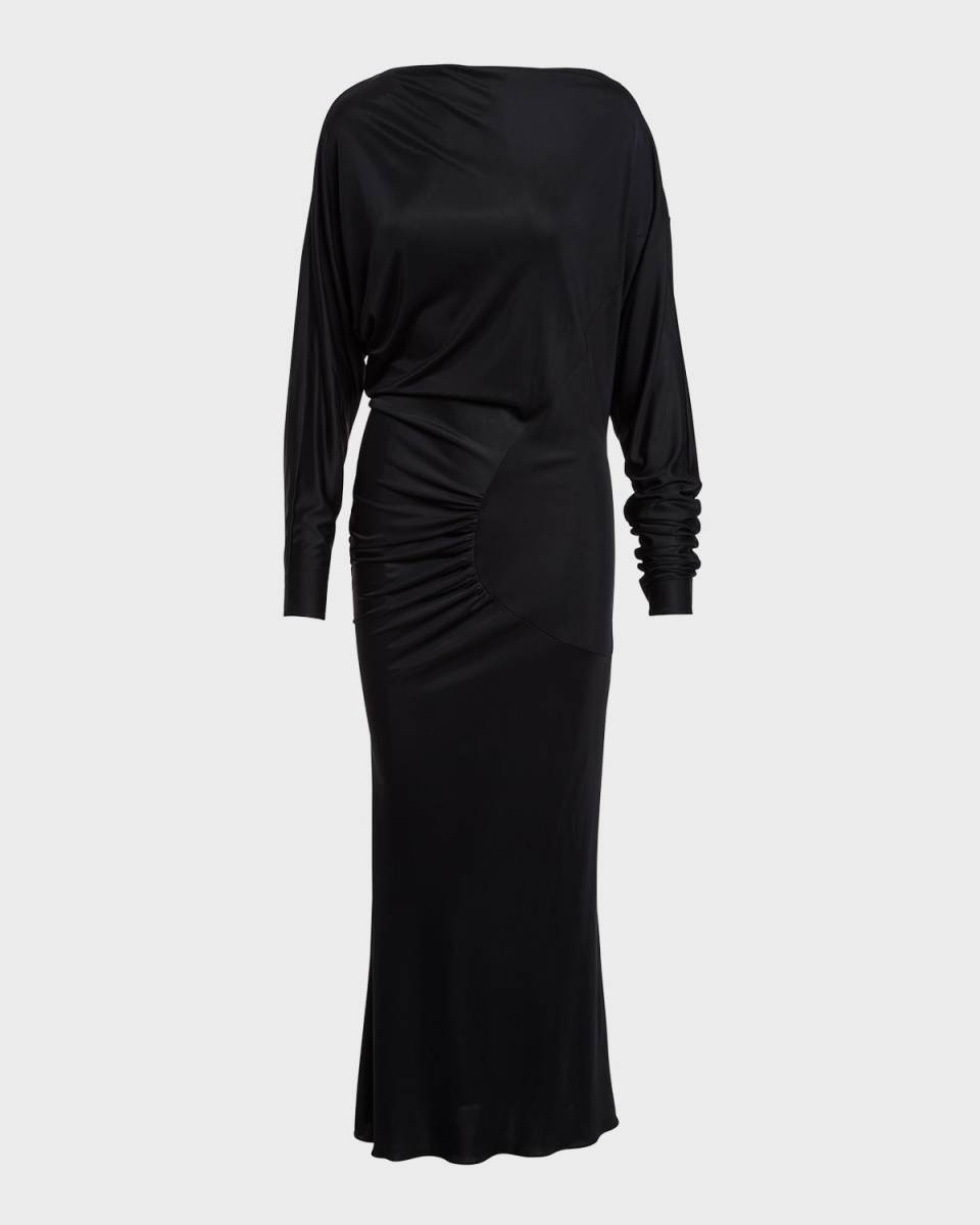 Oron Long-Sleeve Asymmetric Gathered Maxi Dress